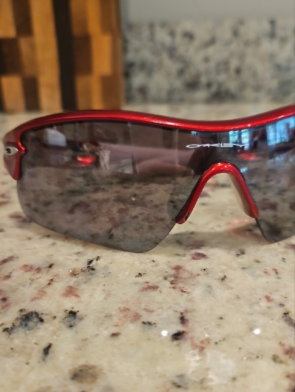 Oakley Red Frame Sunglasses with Smoke Lens - Picture 8 of 9